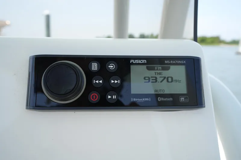 Slide: The Image of Fusion marine stereo on 2023 Key West 219 FS, displaying FM 93.70 MHz. - 23