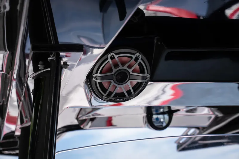 Slide: The Image of 2017 Sunsation 34 CCX boat speaker detail with reflective surfaces. - 37