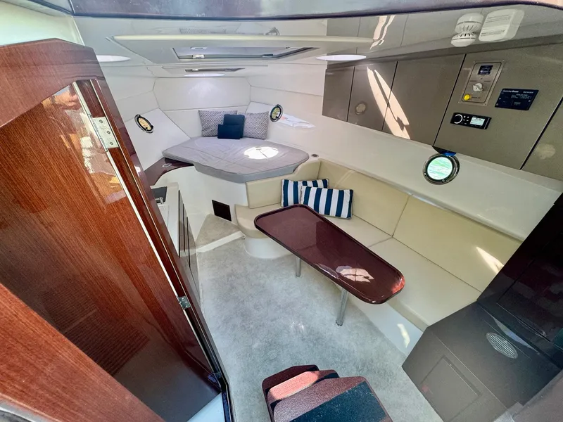 Slide: The Image of Luxurious interior of 2023 Schaefer 375 yacht with seating, table, and modern amenities. - 7