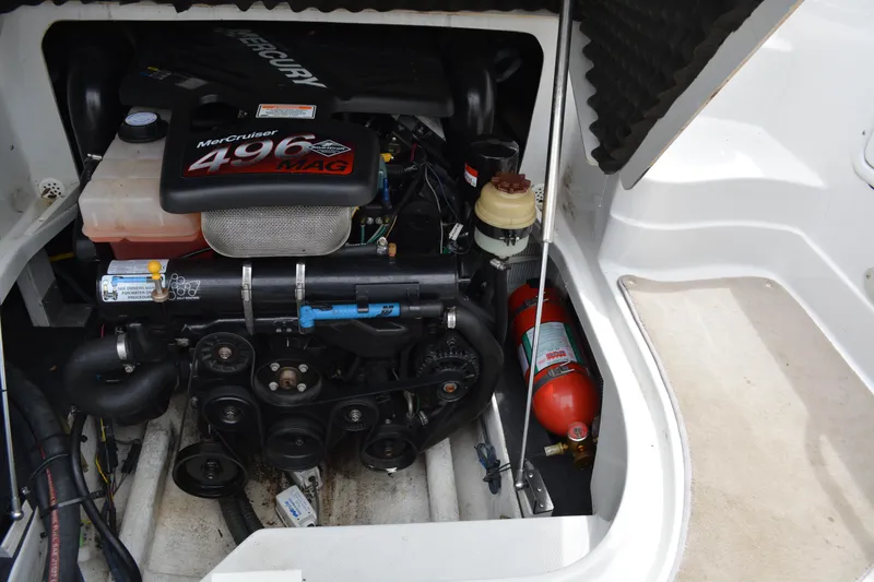 Slide: The Image of Engine compartment of a 2007 Crownline 275 CCR boat with Mercury 496 MAG engine. - 25