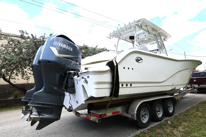 Slide: The Image of 2020 Sea Fox 328 Commander boat on trailer with Yamaha outboard motor. - 6