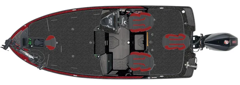 Slide: The Image of 2025 Nitro Z20 XL Pro fishing boat, top view, featuring dual seats and outboard motor. - 2