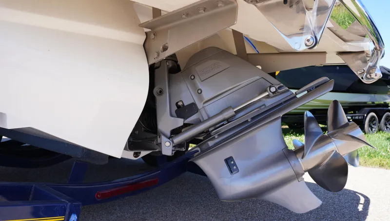 Slide: The Image of 2014 Cobalt 210 boat stern drive and propeller detail. - 9