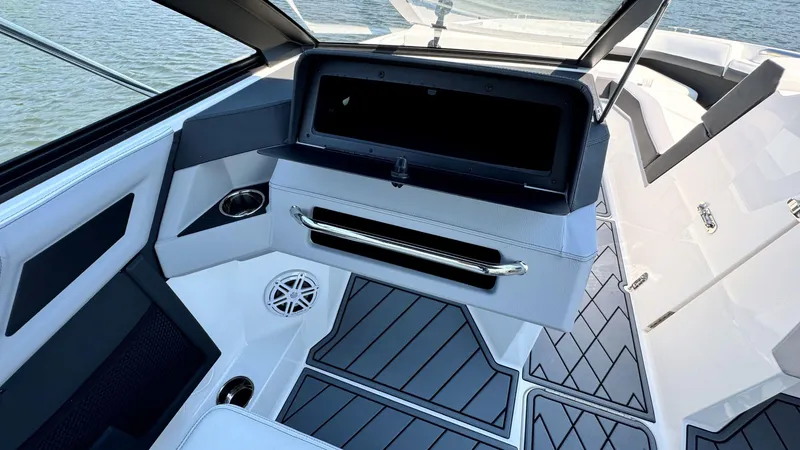 Slide: The Image of 2024 Cobalt R4 Outboard boat interior with sleek design and modern features. - 11