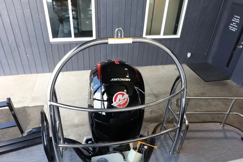 Slide: The Image of 2025 Lowe SS 230 DL boat with Mercury engine, viewed from above. - 24