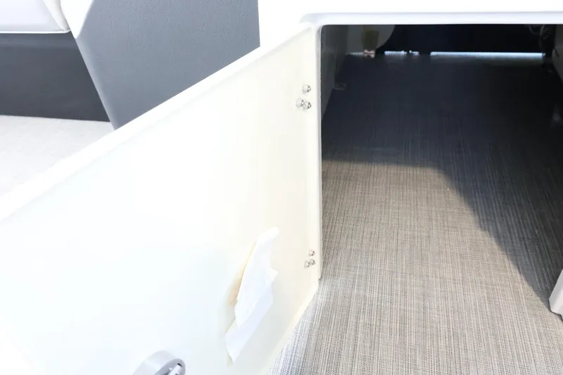 Slide: The Image of Storage compartment in 2025 Lowe SS 230 DL boat, featuring carpeted interior. - 27
