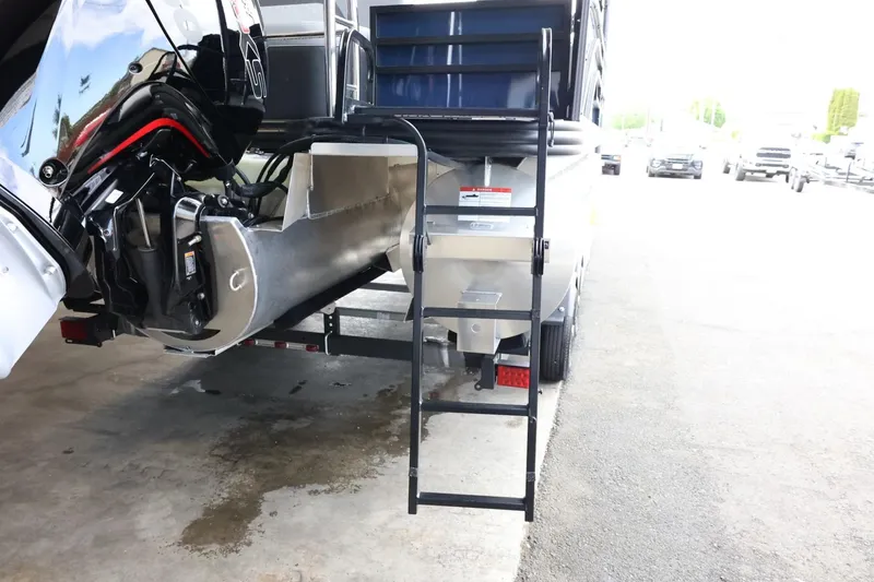 Slide: The Image of 2025 Lowe SS 230 DL pontoon boat with outboard motor and boarding ladder. - 39