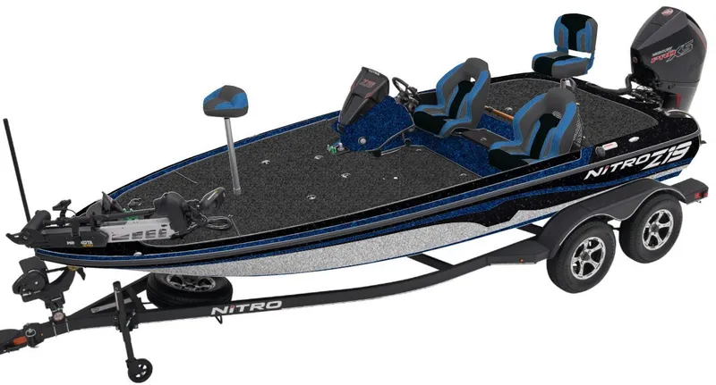 Slide: The Image of 2025 Nitro Z19 Pro fishing boat with dual seats and trailer. - 0