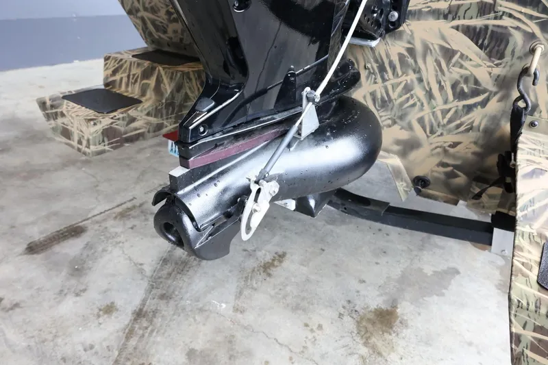 Slide: The Image of 2023 Lowe Roughneck 1760 Pathfinder boat motor detail in camouflage design. - 19