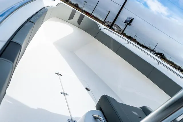 Slide: The Image of 2025 Cape Horn 31T boat interior with sleek seating and modern design. - 12