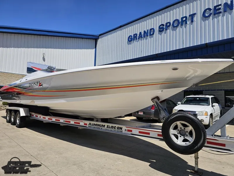 Slide: The Image of 2007 Donzi 38 ZR speedboat on trailer at Grand Sport Center. - 15