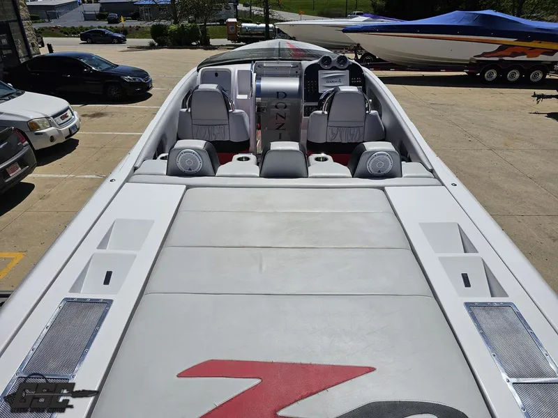 Slide: The Image of 2007 Donzi 38 ZR speedboat interior with sleek design and modern seating. - 38