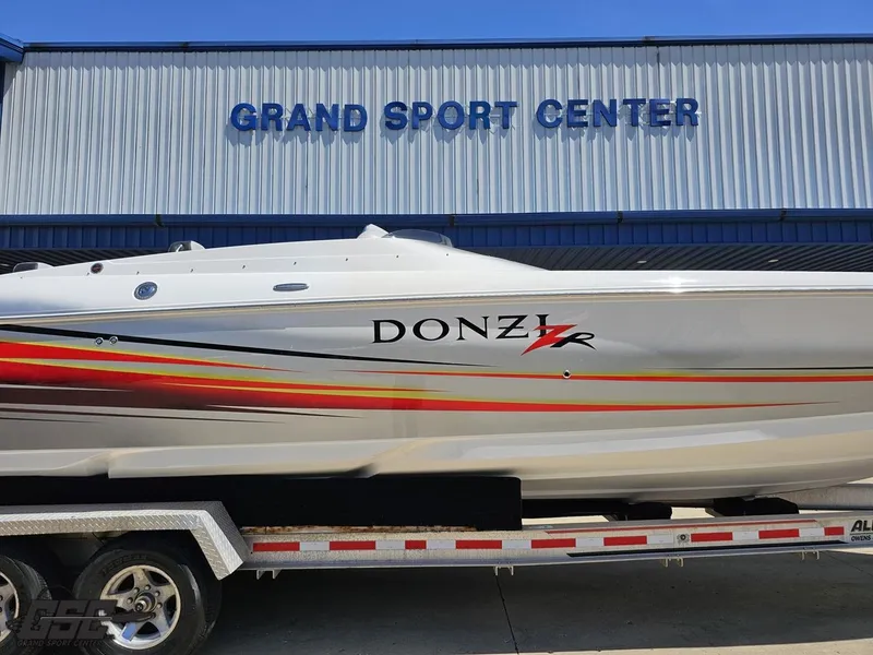 Slide: The Image of 2007 Donzi 38 ZR boat on trailer at Grand Sport Center. - 4