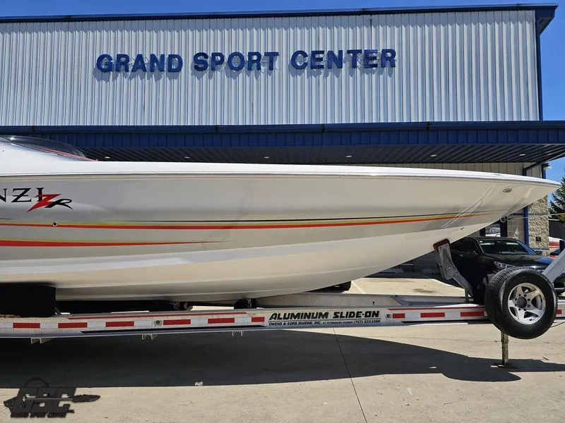 Slide: The Image of 2007 Donzi 38 ZR boat on trailer at Grand Sport Center. - 9