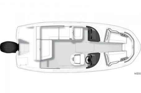 Slide: The Image of 2018 Monterey M205 Bowrider top view, showcasing seating and layout design. - 3
