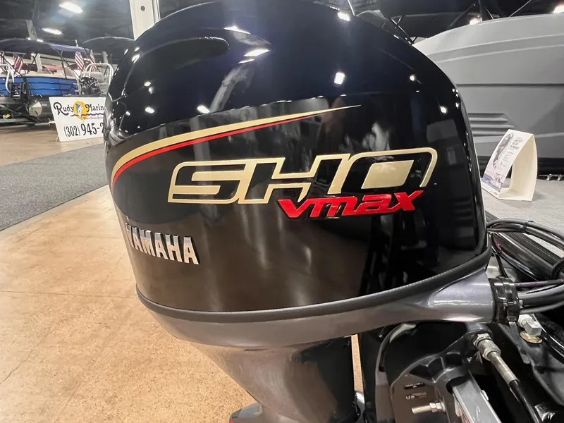 Slide: The Image of Yamaha SHO VMAX outboard motor on display, featuring sleek design and branding. - 20