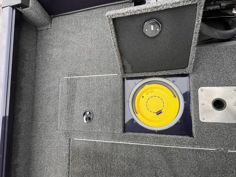 Slide: The Image of 2020 Ranger VS1782 WT boat deck with storage compartments and yellow hatch. - 39