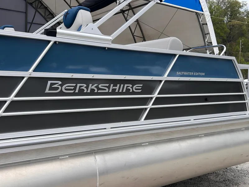 Slide: The Image of 2025 Berkshire LE Series 24UL LE Saltwater Edition pontoon boat, side view. - 15