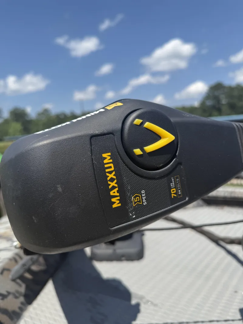 Slide: The Image of Close-up of Maxxum trolling motor on 2018 Xpress Xplorer Series XP180 boat. - 5