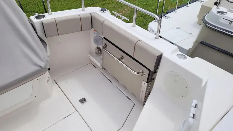 Slide: The Image of 2021 Cutwater C-28 boat interior with seating and storage area. - 15