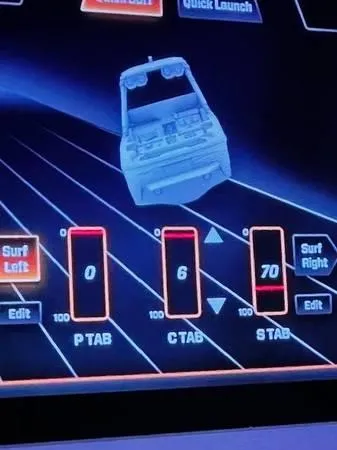 Slide: The Image of Centurion Ri265 2021 dashboard display showing surf settings and tab adjustments. - 8