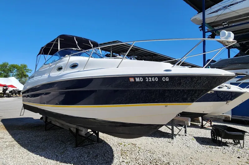 The Image of 2006 Larson Cabrio 260 boat on display in a marina setting. - 0