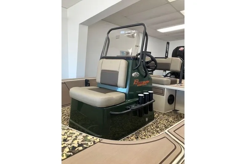 Slide: The Image of 2025 Mako 18 Pro Skiff Backwater Edition with seating and steering console. - 3