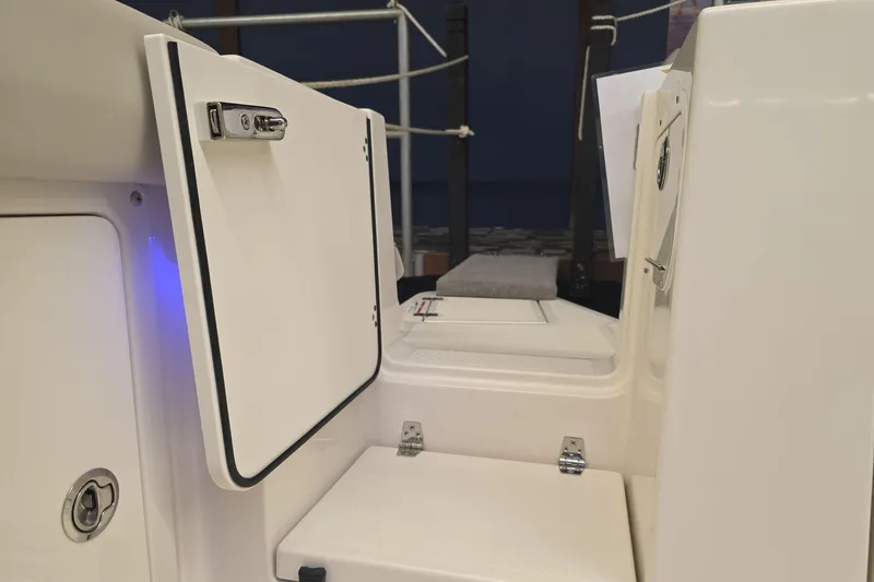 Slide: The Image of 2026 Sailfish 316 DC boat interior with open storage compartments. - 45