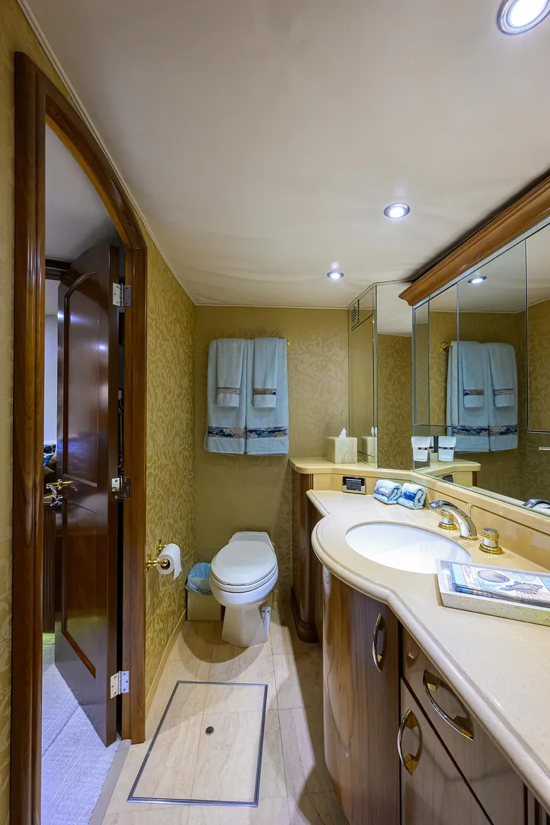Slide: The Image of Luxurious bathroom in 2004 Sea Force IX 82 Enclosed Bridge yacht with elegant fixtures. - 36