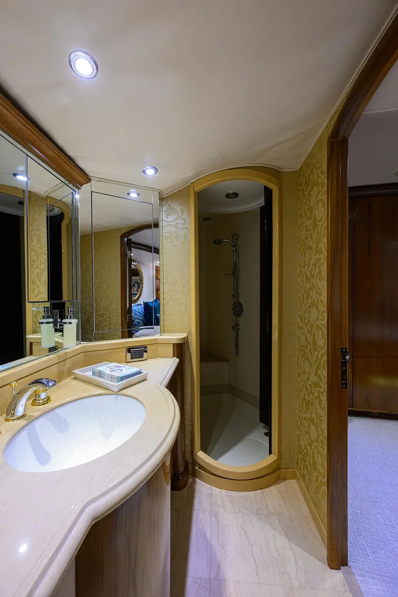 Slide: The Image of Luxurious bathroom in 2004 Sea Force IX 82 Enclosed Bridge yacht with elegant fixtures. - 38