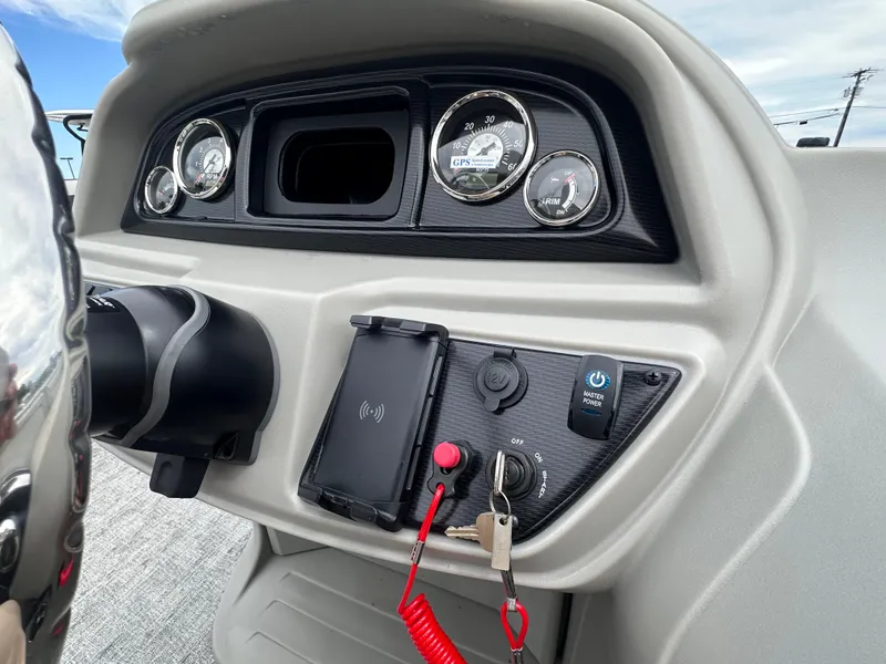 Slide: The Image of Dashboard of 2025 Berkshire 22RFX LE 2.75 boat with gauges and controls. - 15