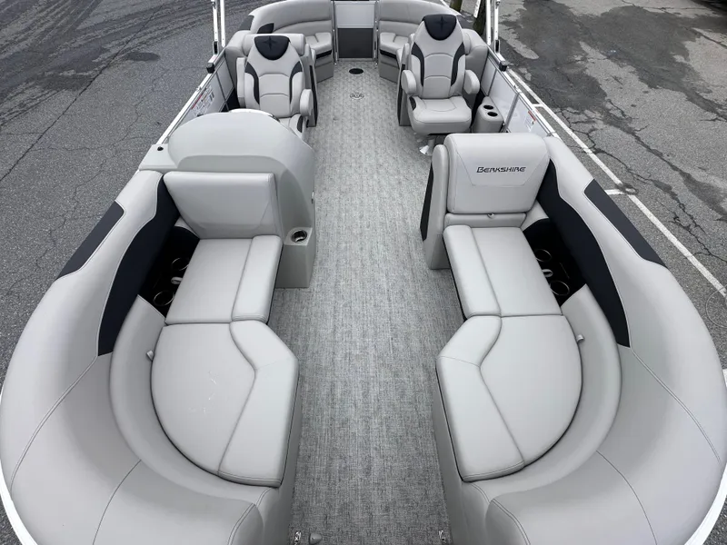Slide: The Image of 2025 Berkshire 22RFX LE 2.75 pontoon boat with luxurious seating and modern design. - 8