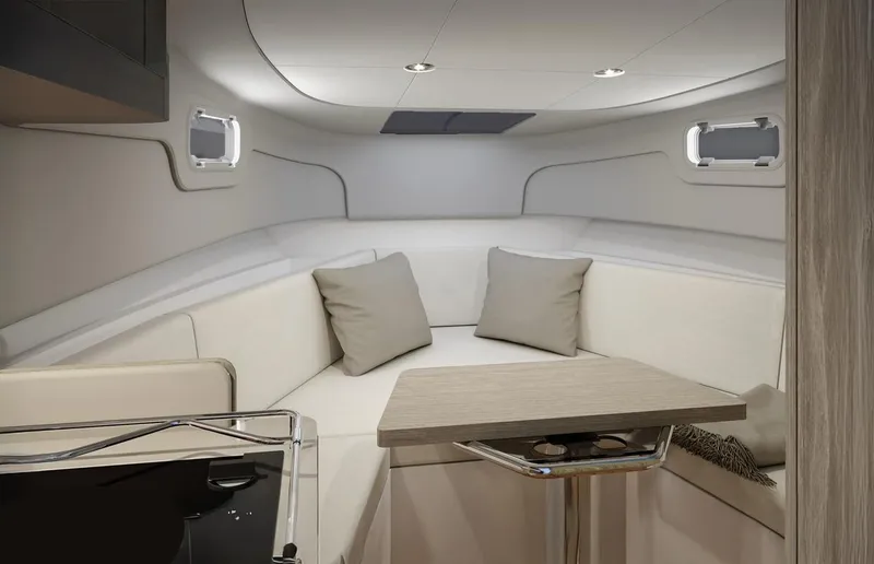 Slide: The Image of Luxurious interior of 2025 Oryx 32 LX yacht with cozy seating and modern design. - 5