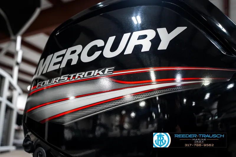 Slide: The Image of Mercury FourStroke engine on a 2016 Bennington 20 SLMX boat, close-up view. - 43