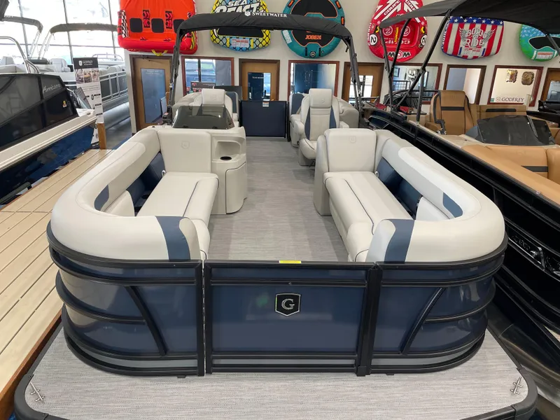 Slide: The Image of 2025 Godfrey SWEETWATER 2286 SB pontoon boat with spacious seating and modern design. - 3
