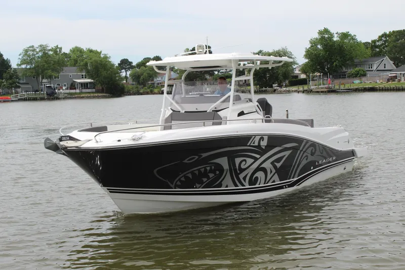 Slide: The Image of 2023 Jeanneau Leader 9.0 CC boat with Yamaha engines. - 2