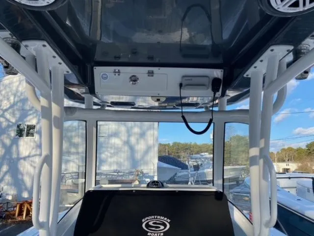 Slide: The Image of 2020 Sportsman Heritage 251 Center Console interior with overhead electronics and seating. - 9