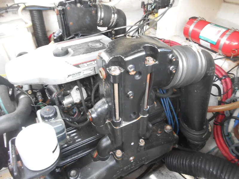 Slide: The Image of Engine of 2008 Sea Ray 260 Sundancer boat, featuring detailed components and wiring. - 19