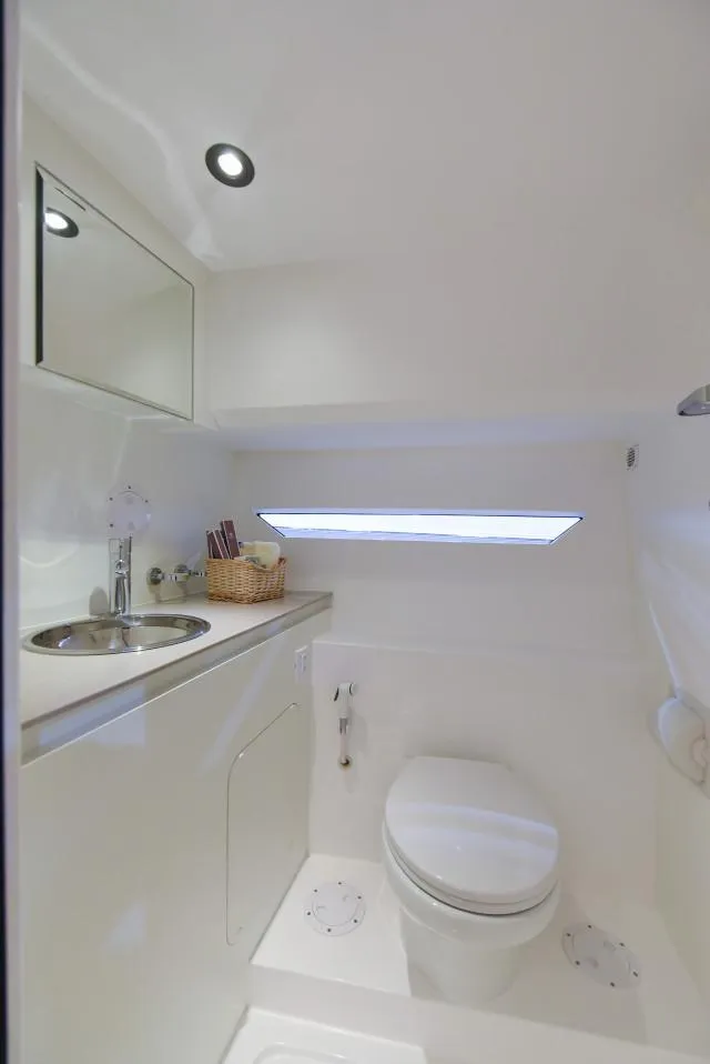 Slide: The Image of Modern bathroom in 2025 Oryx 379 yacht with sleek fixtures and ample lighting. - 8