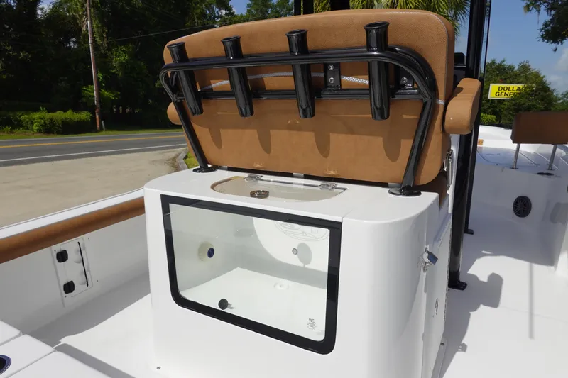Slide: The Image of 2026 Sea Hunt BX 25 FS boat interior with seating and storage compartment. - 12