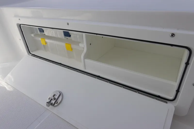 Slide: The Image of Storage compartment on a 2026 Sea Hunt BX 25 FS boat, featuring organized interior space. - 29