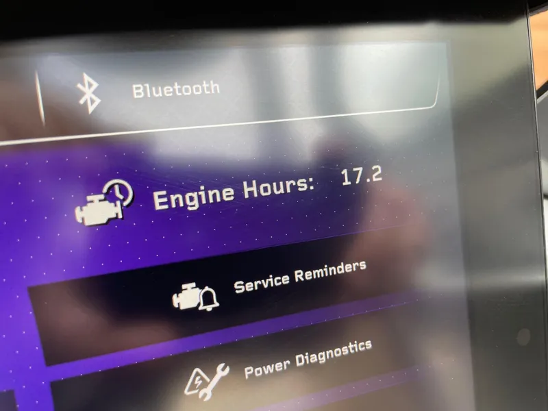 Slide: The Image of Display screen showing 2024 Nautique Super Air Nautique G25 Paragon engine hours at 17.2. - 13