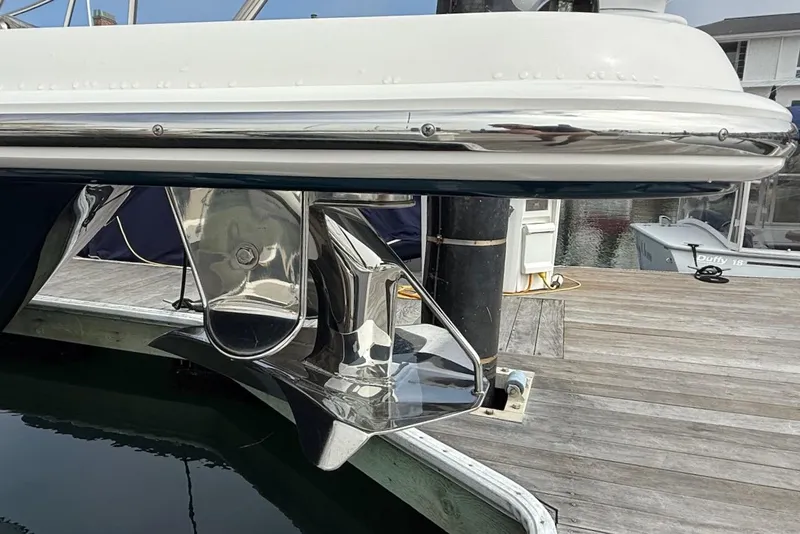 Slide: The Image of 2020 Tiara Yachts 3900 Open "Coronet" anchor detail at dockside. - 2