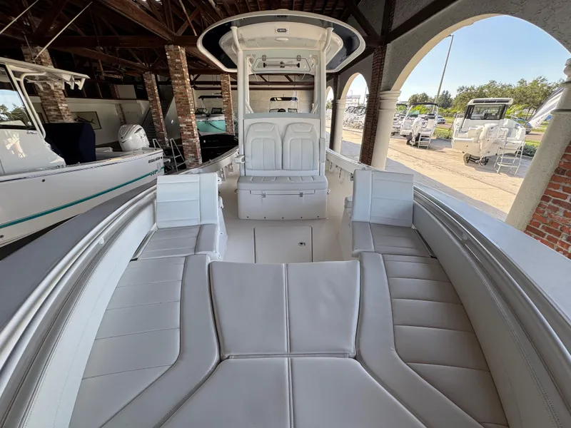 Slide: The Image of 2025 Regulator 26XO boat interior with spacious seating and modern design. - 16