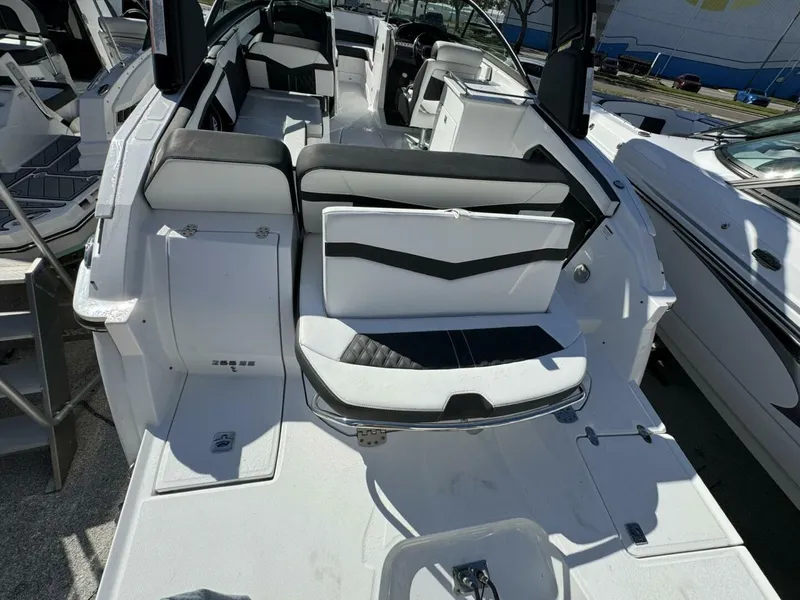Slide: The Image of 2024 Monterey 255SS boat interior with sleek seating and modern design. - 4