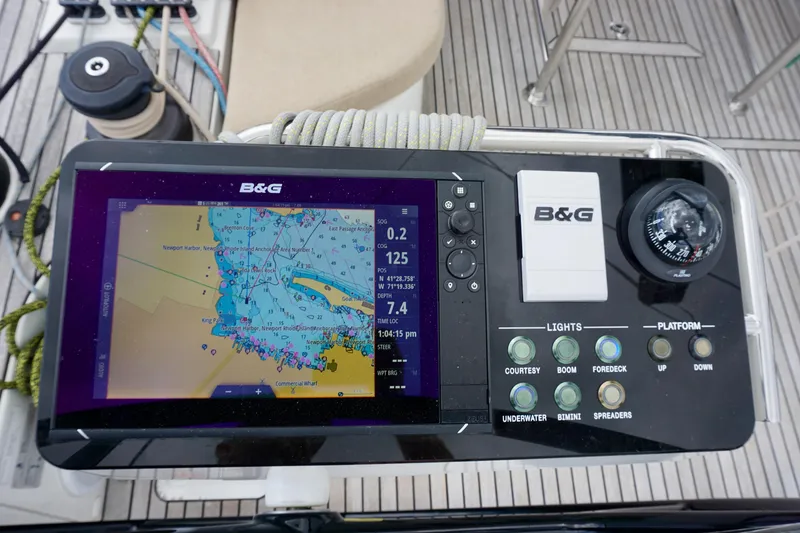 Slide: The Image of B&G navigation system on 2020 Beneteau First 53 yacht, featuring map display and control panel. - 12
