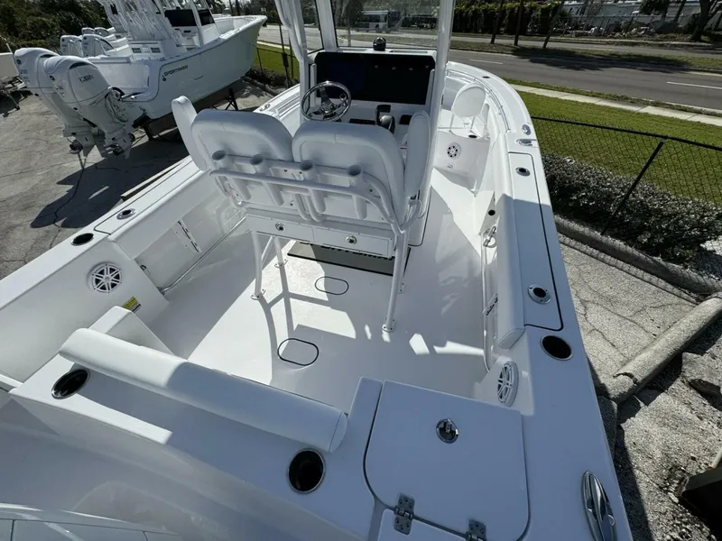 Slide: The Image of 2025 Sportsman 212 Open boat interior with dual seats and steering console. - 3
