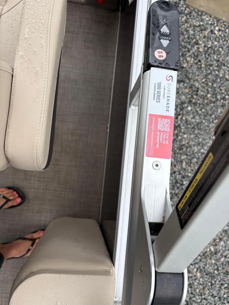 Slide: The Image of 2022 Sun Tracker PARTY BARGE interior detail with seating and flooring. - 20