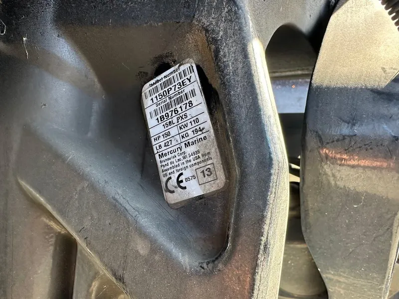 Slide: The Image of Label on 2013 Nitro Z7 18' boat engine, displaying specifications and Mercury Marine branding. - 12