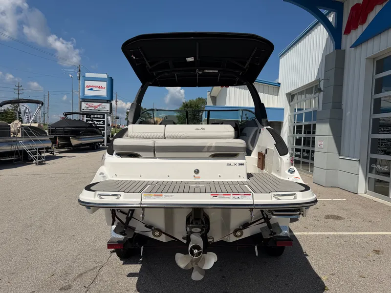Slide: The Image of The image shows a 2026 Sea Ray SLX 260 boat with sleek design and spacious platform. - 17